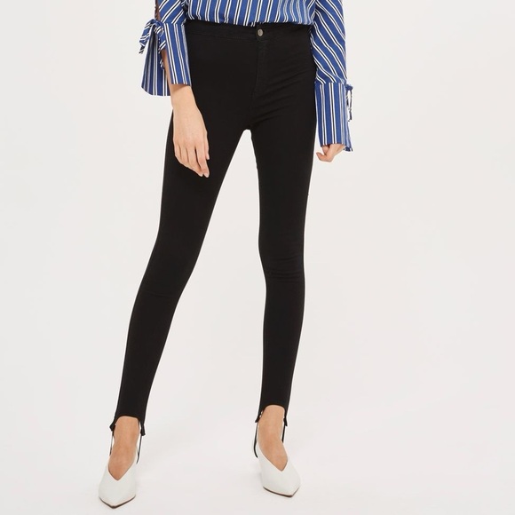 Topshop Black Jamie Stirrup Denim Leggings High Rise Stretchy Jeans Size 26 - Picture 2 of 14